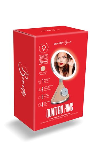 מעמד טעינה אלחוטי משולב רמקול ומראה מוארת Energy Quattro EW3852- צבע קרם/גוף