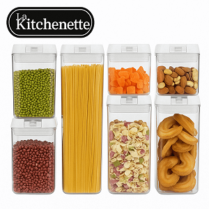 קופסאות אחסון למטבח | סט קופסאות אקרילי אחסון מזון וואקום 14 חלקים – Fresh&Lock | שמירה על טריות ואסתטיקה במטבח מכסה לבן