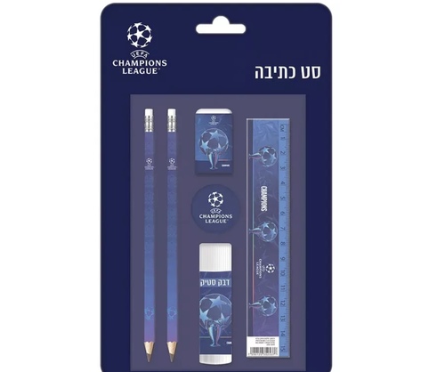 סט כתיבה בצורת כדורגל לילדים כולל 2 עפרונות, מחק, מחדד, דבק וסרגל.