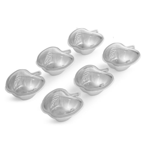 חבילת 6 כלי פלסטיק בצורת תפוח+ מכסה- כסף