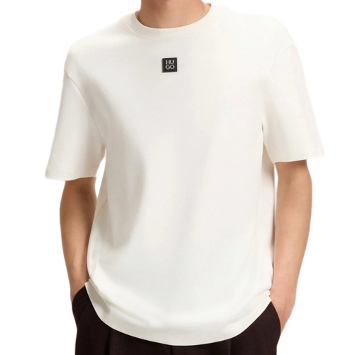 חולצה HUGO מידות S-XXL לגברים בגוון שמנת עם תווית