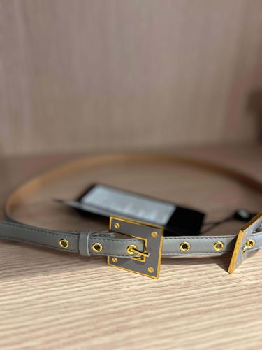Thin faux leather belt with logo buckle