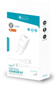 מטען מהיר HELIX 2.4A TYPE-C כולל כבל 1.2M