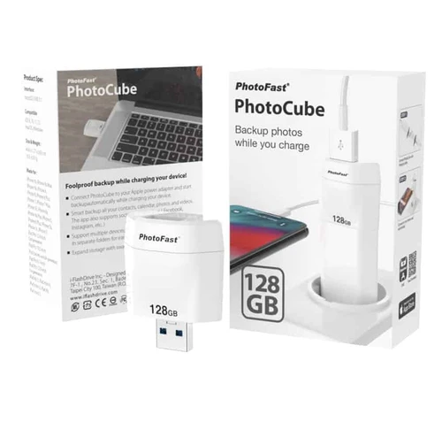 גיבוי קבצים נייד לאייפון בטעינה PhotoCube 128GB