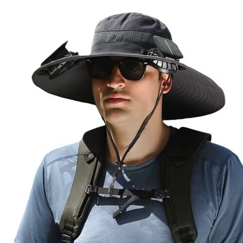 כובע טיולים חדשני עם מאוורר סולארי כפול
