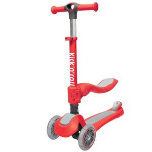 קורקינט מתקפל 2 ב-1 ישיבה / עמידה לפעוטות וילדים עם 3 גלגלים מאירים - אדום