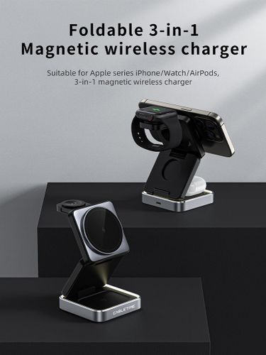מטען מעמד אלחוטי מתקפל 3 ב-1 עבור iPhone, Apple Watch ו-Airpods