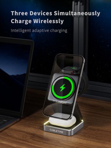 מטען מעמד אלחוטי מתקפל 3 ב-1 עבור iPhone, Apple Watch ו-Airpods