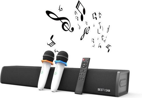 Karaoke Bestisan Soundbar לטלוויזיה עם 2 מיקרופונים אלחוטיים למבוגרים וילדים.