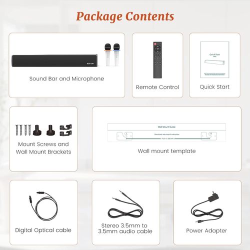 Karaoke Bestisan Soundbar לטלוויזיה עם 2 מיקרופונים אלחוטיים למבוגרים וילדים.