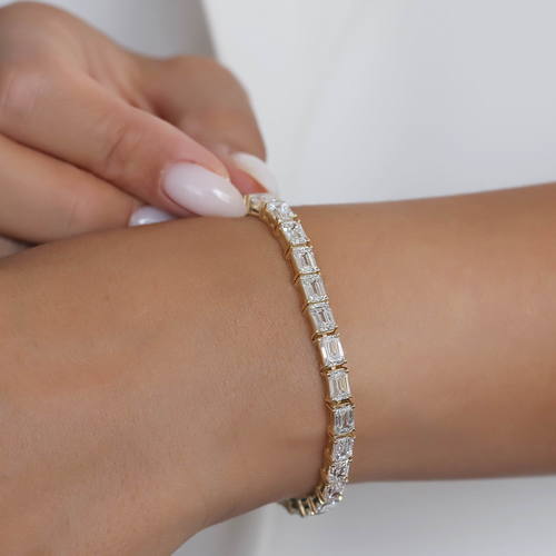 צמיד טניס יהלומים בחיתוך אמרלד 16.0CT זהב 14K