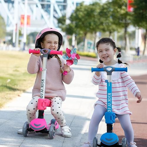 קורקינט מתקפל 2 ב-1 ישיבה / עמידה לפעוטות וילדים עם 3 גלגלים מאירים - כחול