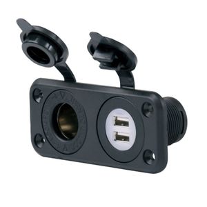שקע מצית כפול לסירה כוללים שקע 12V ומטען USB בעלי יציאות מסוג A ו-C Marinco