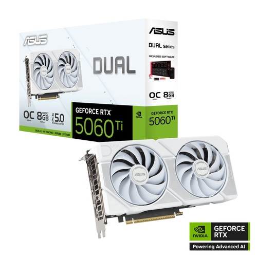 כרטיס מסך לבן ASUS Dual GeForce RTX 5060 Ti 8GB GDDR7 OC Edition