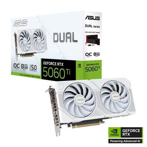 כרטיס מסך לבן ASUS Dual GeForce RTX 5060 Ti 16GB GDDR7 OC Edition