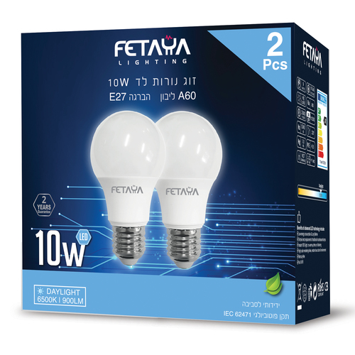 נורת לד A60 ליבון 10W - E27 - אור קר 6500K
