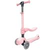 קורקינט מתקפל 2 ב-1 ישיבה / עמידה לפעוטות וילדים עם 3 גלגלים מאירים - ורוד