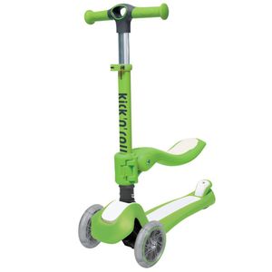 קורקינט מתקפל 2 ב-1 ישיבה / עמידה לפעוטות וילדים עם 3 גלגלים מאירים - ירוק