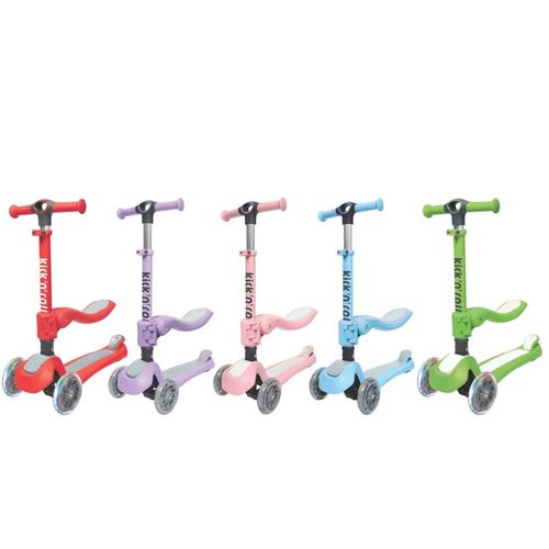 קורקינט מתקפל 2 ב-1 ישיבה / עמידה לפעוטות וילדים עם 3 גלגלים מאירים - סגול