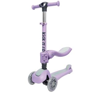 קורקינט מתקפל 2 ב-1 ישיבה / עמידה לפעוטות וילדים עם 3 גלגלים מאירים - סגול