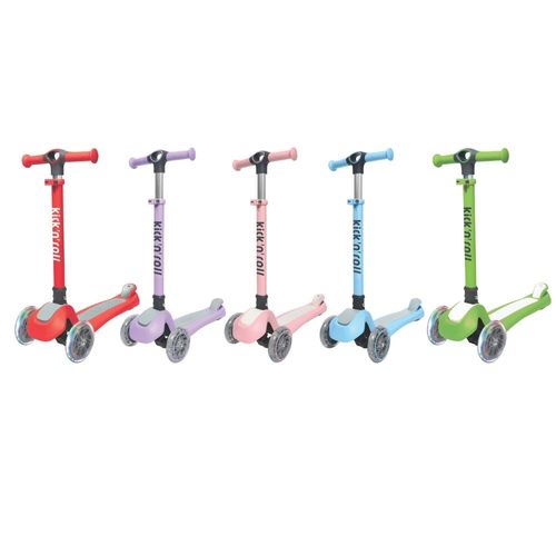 קורקינט ילדים מתקפל 3 גלגלים מאירים וכידון 4 מצבי גובה - כחול