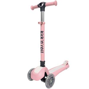 קורקינט ילדים מתקפל 3 גלגלים מאירים וכידון 4 מצבי גובה - ורוד