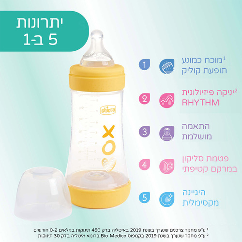 בקבוק האכלה לתינוק Perfect 5 ‏150 מ״ל צהוב Chicco
