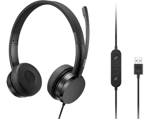 אוזניות LENOVO USB-A Wired Stereo On-Ear Headset (with Control Box)