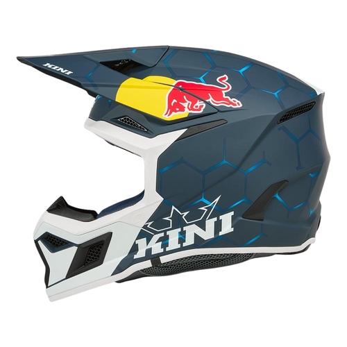 קסדת מוטוקרוס Kini Red Bull MX3 כחול לבן גודל XS דגם K0603-001 עם טכנולוגיית 2 קליפות EPS מערכת אוורור מתקדמת ותאימות Quin Smart Safety
