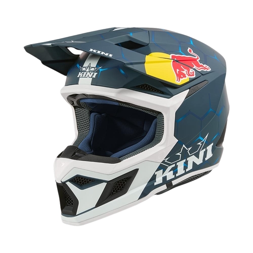 קסדת מוטוקרוס Kini Red Bull MX3 כחול לבן גודל XS דגם K0603-001 עם טכנולוגיית 2 קליפות EPS מערכת אוורור מתקדמת ותאימות Quin Smart Safety