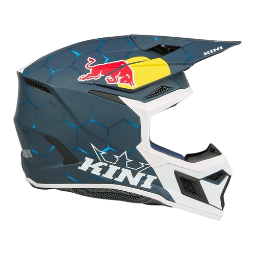 קסדת מוטוקרוס Kini Red Bull MX3 כחול לבן גודל XS דגם K0603-001 עם טכנולוגיית 2 קליפות EPS מערכת אוורור מתקדמת ותאימות Quin Smart Safety