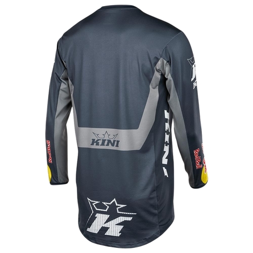 חולצת רכיבה ארוכה Kini Red Bull MXC Jersey דגם K0012-001 במידה XS בצבע אנתרציט, עשויה פוליאסטר עם טכנולוגיית פינוי לחות ועיצוב מותאם לרכיבת אופנועי שטח