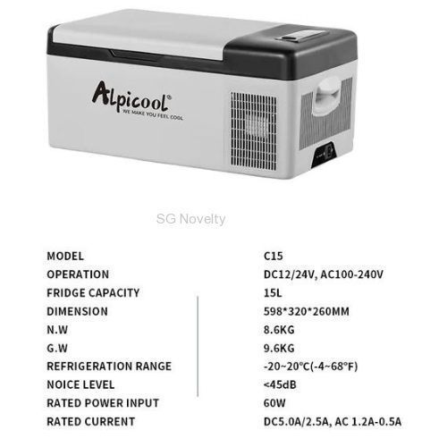 מקרר מקפיא לרכב בנפח 15 ליטר ALPICOOL-EC15