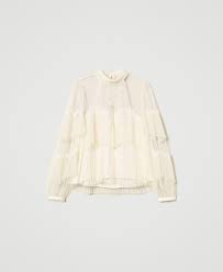 Tulle blouse with pleated flounces