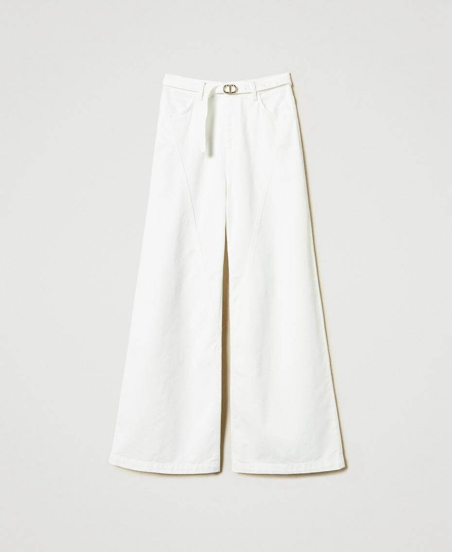 Wide leg white bull denim trousers