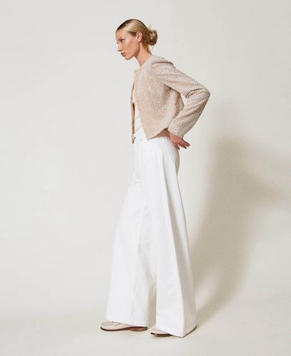 Wide leg white bull denim trousers