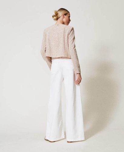 Wide leg white bull denim trousers