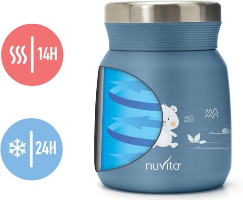 תרמוס מבודד למזון ונוזל 300 מ''ל עם נעילת וואקום - כחול דוב