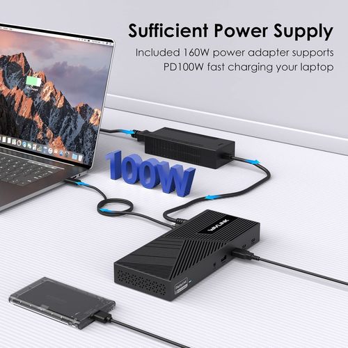 תחנת עגינהWL-UG69PD25 WAVLINK  עבור 3 צגים, טעינה 100W עבור M1 M2 M3 M4 Mac/Windows/Chrome
