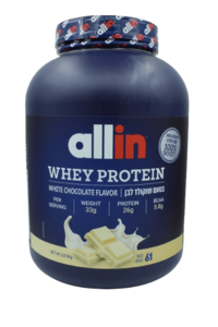 Whey Protein | בטעם שוקולד לבן | 2.013 ק"ג | 61 מנות הגשה | 26 גרם חלבון במנה | 5.8 חומצות אמינו מסועפות |  אול-אין | ALLIN