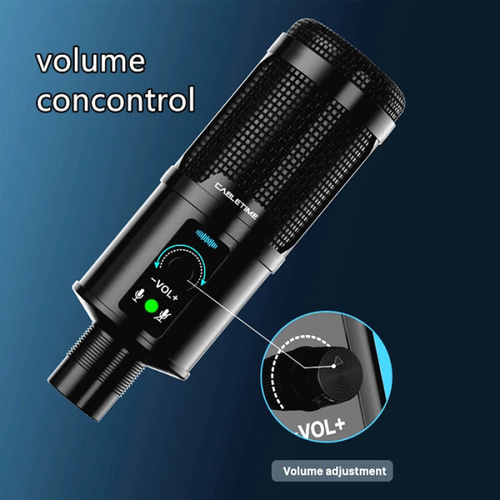 מיקרופון שולחני CABLETIME condenser microphone MP01-AB, with windproof & tripods, USB-ורוד