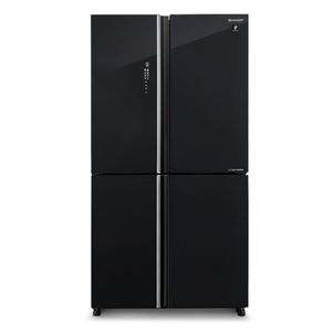 מקרר 4 דלתות 525 ליטר של חברת Sharp דגם SJ-8590BK זכוכית שחורה Inverter כולל פיקוד שבת מובנה רוחב: 89.2 ס״מ
