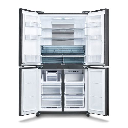 מקרר 4 דלתות 525 ליטר חברת Sharp דגם SJ-8570SL נירוסטה מושחרת כולל פיקוד שבת מובנה inverter רוחב: 89.2 ס״מ