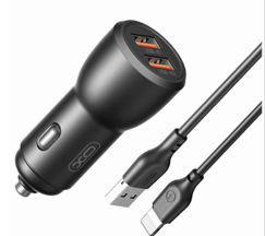 ראש טעינה כפול לרכב + כבל LIGHTNING – XO (CC55) 18W+12W