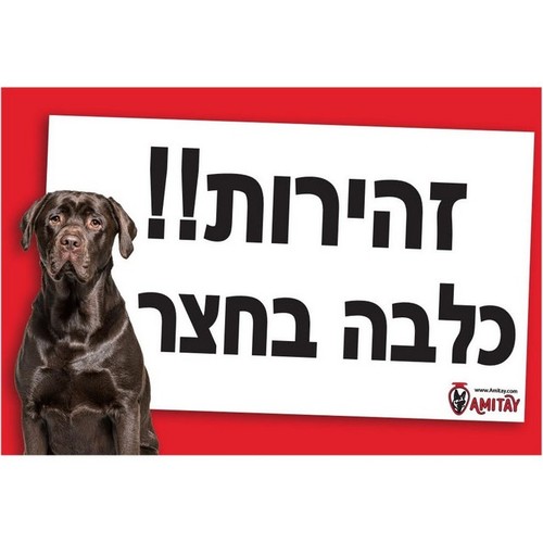 שלט ' זהירות! כלב בחצר ' בצבע אדום בולט