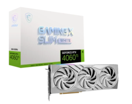כרטיס מסך MSI GeForce RTX4060Ti-8G Gaming X SLIM בצבע לבן עם קירור דק ויעיל