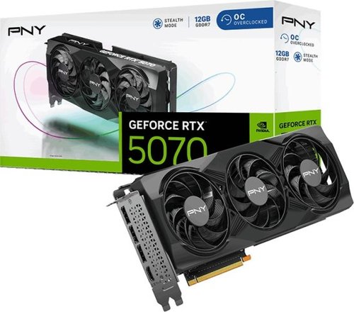 כרטיס מסך PNY GeForce RTX 5070 עם שלושה מאווררים למערכת קירור מתקדמת