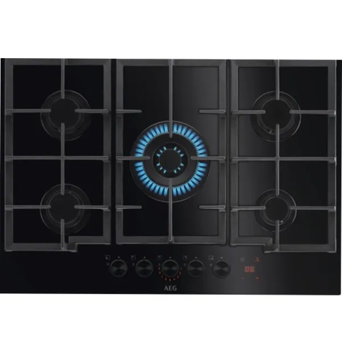 כיריים גז 5 להבות דגם AEG HKB75341NB זכוכית שחורה