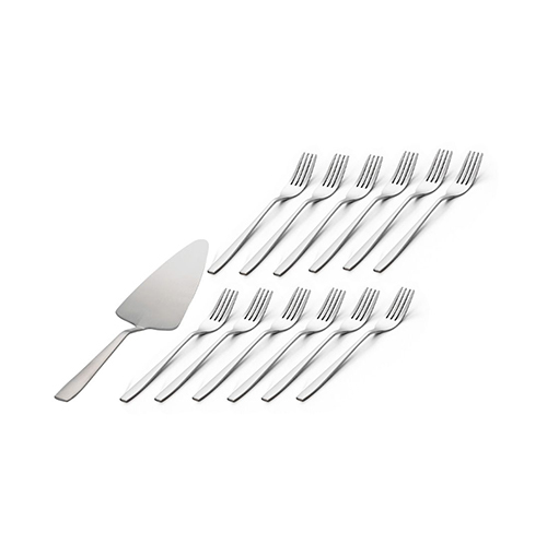 מארז הגשה לעוגה |  מרדה + 12 מזלגות עוגה SILVER TOPAZ מאט | מבית FOOD APPEAL 