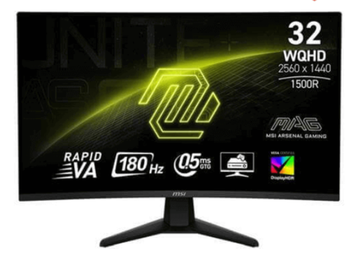 מסך גיימינג MSI MAG 32CQ6F בגודל 32 אינץ' ברזולוציית WQHD וקצב רענון 180Hz